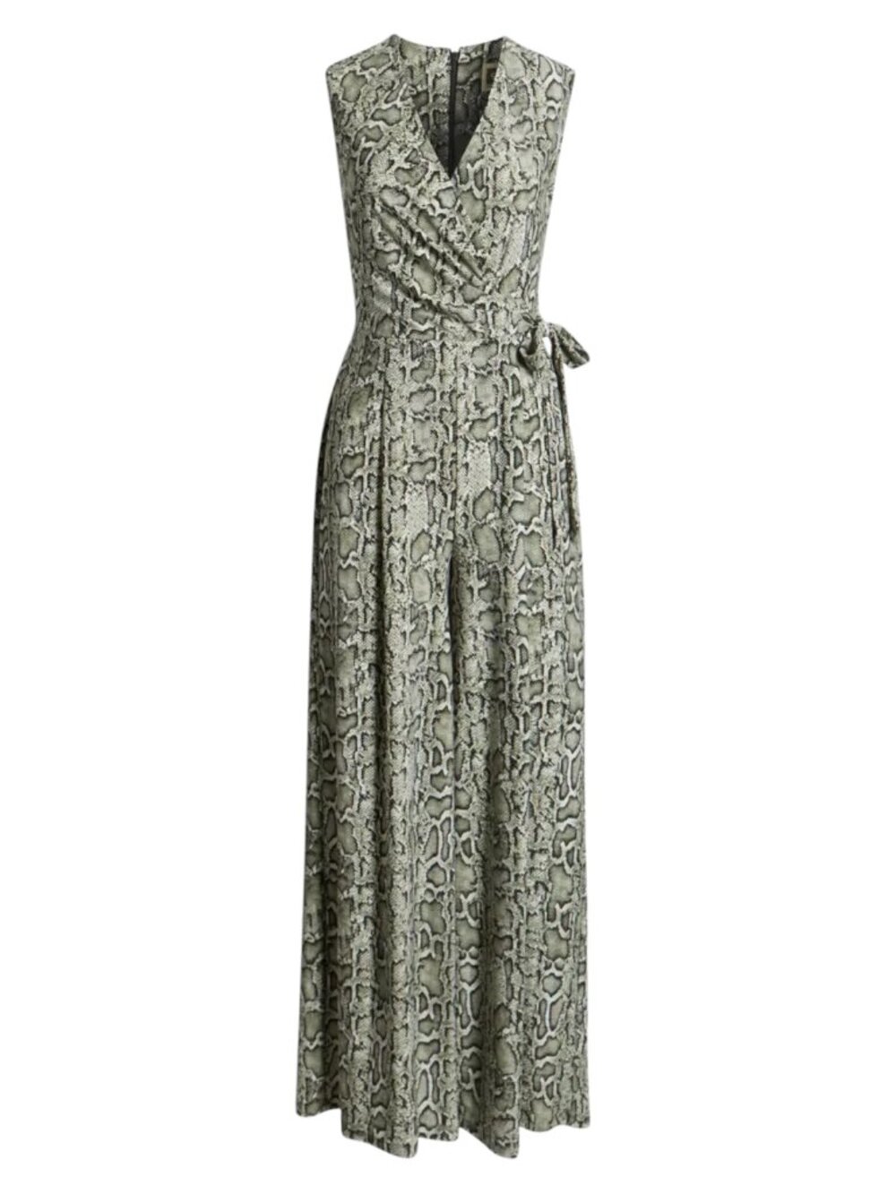 Anne Klein Wrap Bodice Print Jumpsuit Olive Palm Multi Print